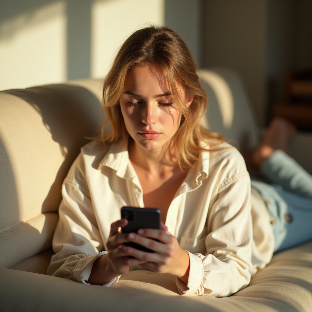 Person scrollt gelangweilt durch Shopping-App