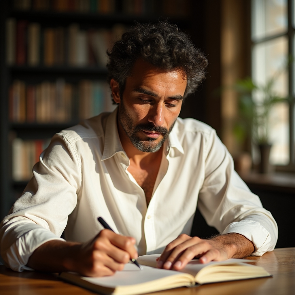 Person schreibt reflektierend in ein Notizbuch