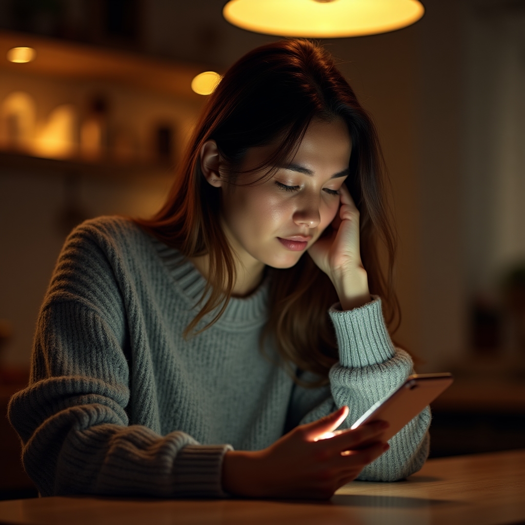 Erschöpfte Person beim Online-Shopping